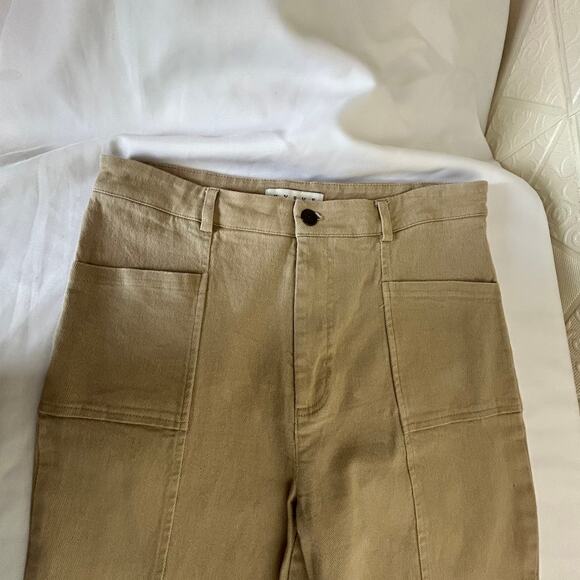 HYFVE Size Large tan slight bell bottom pants stretch see slit on bottoms decor - Picture 9 of 14
